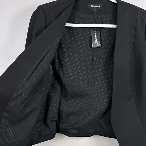 New Express Blazer Women's Size 10 Stretch Black Lined Jacket Open Front Career - Picture 3 of 9